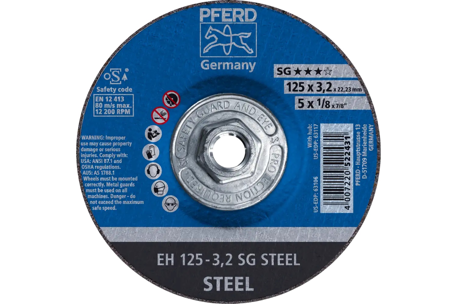 Picture of Pferd Cut-Off Wheel, 5" X 1/8 X 5/8-11, Sg Steel, T27, Aluminum Oxide